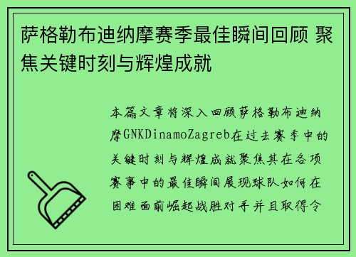 萨格勒布迪纳摩赛季最佳瞬间回顾 聚焦关键时刻与辉煌成就