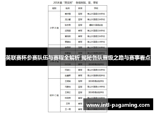 英联赛杯参赛队伍与赛程全解析 揭秘各队晋级之路与赛事看点