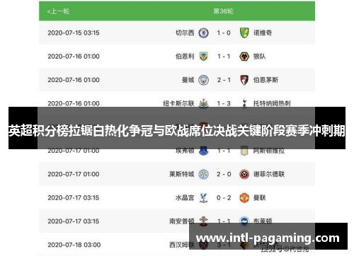 英超积分榜拉锯白热化争冠与欧战席位决战关键阶段赛季冲刺期